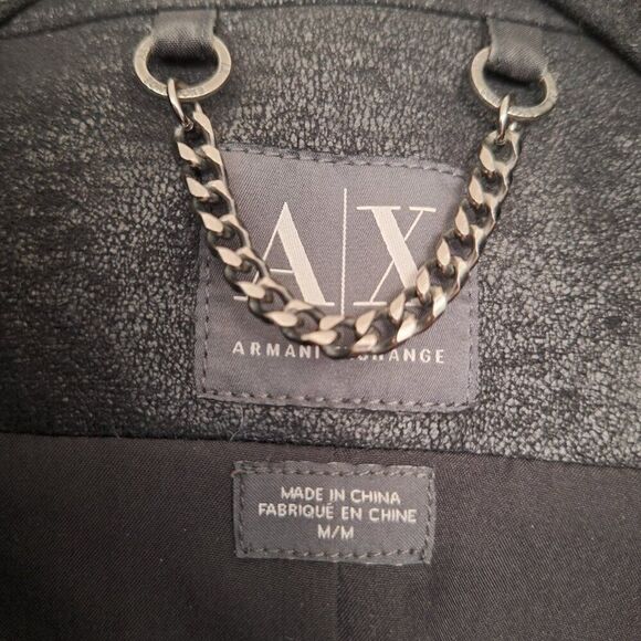 ARMANI EXCHANGE A/X Moto Jacket Black Faux Leather fur Fabric size M - Picture 2 of 5